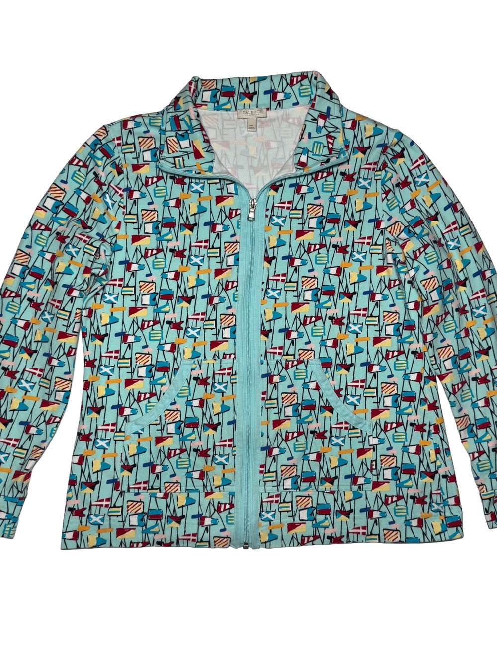 Talbots Womens Nautical Flag Jacket Medium Petite Blue Zip Boat Novelty Coastal - Picture 4 of 8